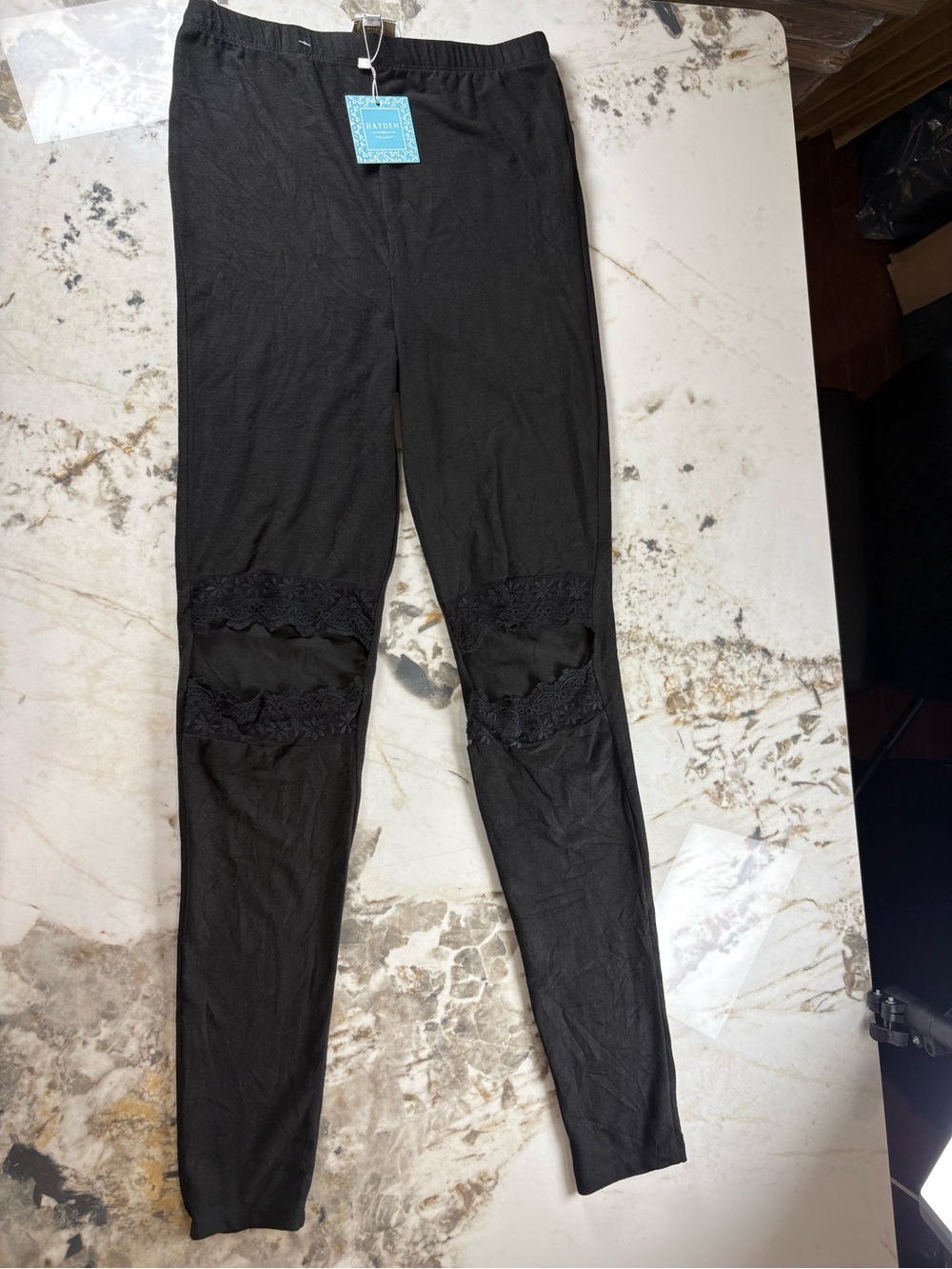 Hayden Black Lace Knee-Panel Jeggings